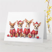 Chihuahua-Weihnachtskleid Santa-Hut Karte (Gelbe Blume)