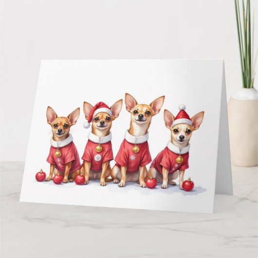 Chihuahua-Weihnachtskleid Santa-Hut Karte (Vorderseite)