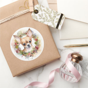 Chihuahua-Weihnachtskranz Festlicher Hund Runder Aufkleber