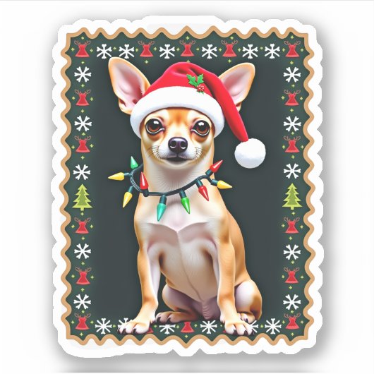 Chihuahua Weihnachtsmann Ugly Sweater Dog Lover X Aufkleber (Vorderseite)
