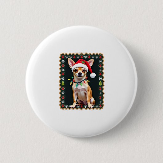 Chihuahua Weihnachtsmann Ugly Sweater Dog Lover X Button (Vorderseite)