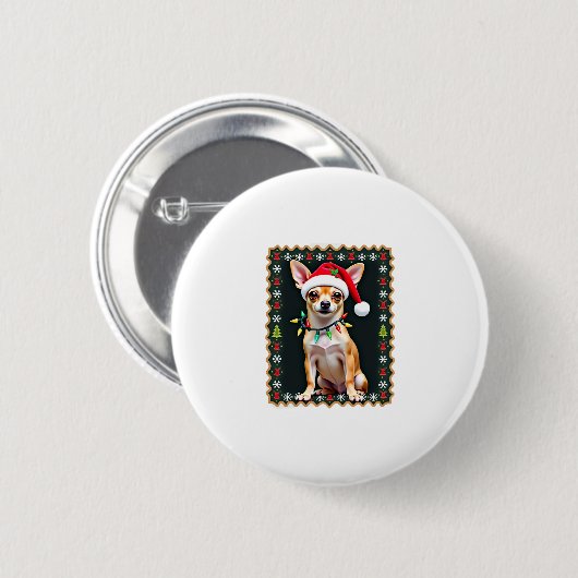 Chihuahua Weihnachtsmann Ugly Sweater Dog Lover X Button (Vorne & Hinten)