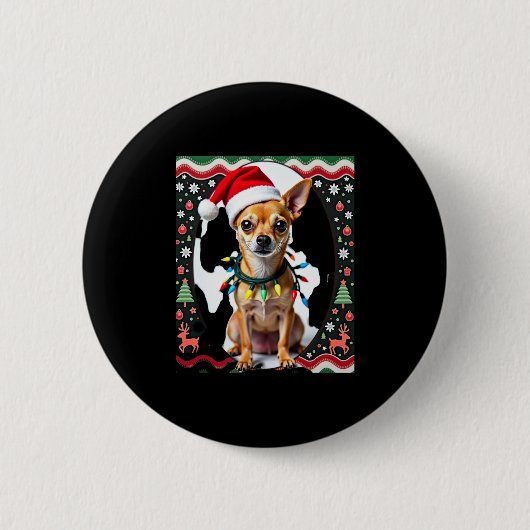 Chihuahua Weihnachtsmann Ugly Sweater Dog Lover X Button (Vorderseite)