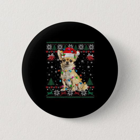 Chihuahua Weihnachtsmann Ugly Sweater Dog Lover X Button (Vorderseite)