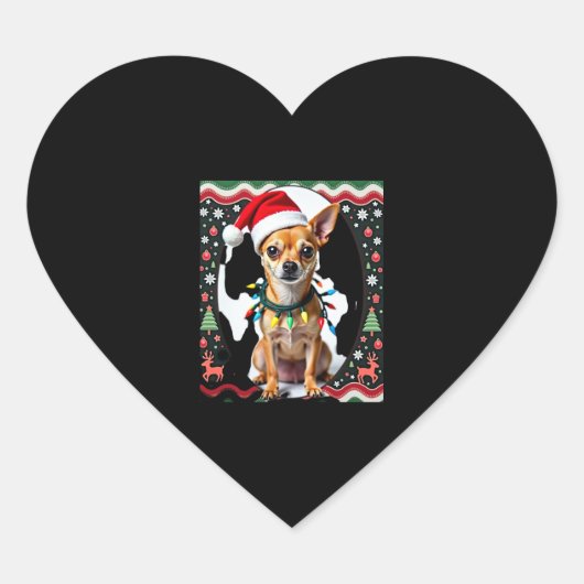 Chihuahua Weihnachtsmann Ugly Sweater Dog Lover X Herz-Aufkleber (Vorderseite)