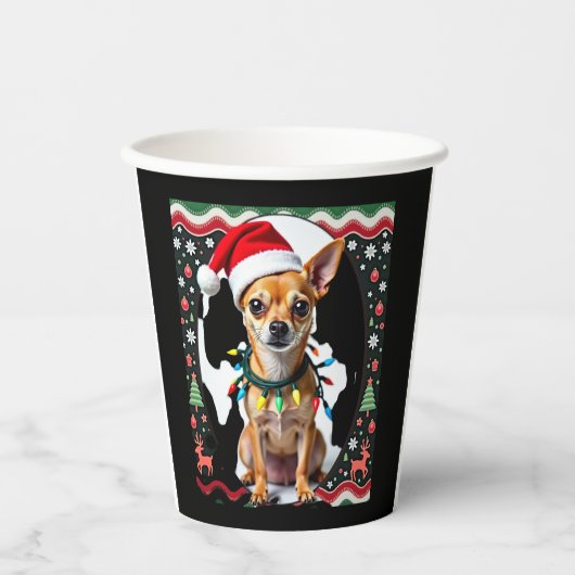 Chihuahua Weihnachtsmann Ugly Sweater Dog Lover X Pappbecher (Vorderseite)