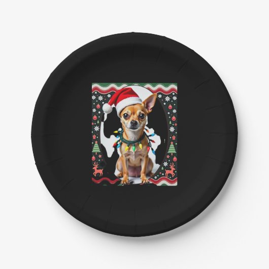 Chihuahua Weihnachtsmann Ugly Sweater Dog Lover X Pappteller (Vorderseite)
