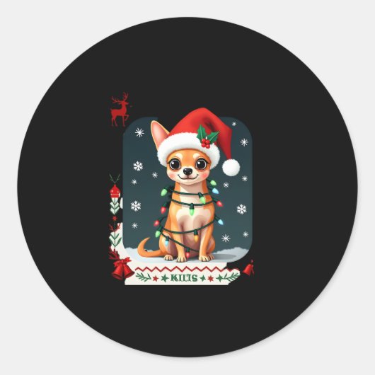 Chihuahua Weihnachtsmann Ugly Sweater Dog Lover X Runder Aufkleber (Vorderseite)