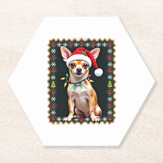 Chihuahua Weihnachtsmann Ugly Sweater Dog Lover X Untersetzer (Vorderseite)