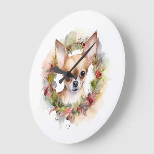 Chihuahua Weihnachtsmann Weihnachtsfest Große Wanduhr (Winkel)