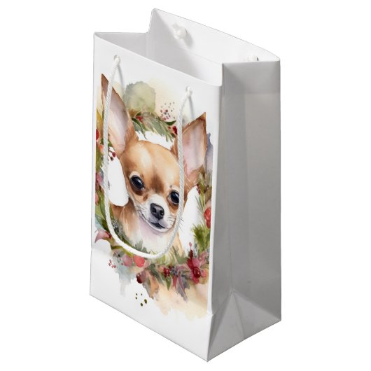 Chihuahua Weihnachtsmann Weihnachtsfest Kleine Geschenktüte (Vorderseite Schrägansicht)