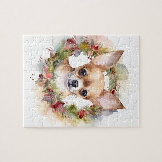 Chihuahua Weihnachtsmann Weihnachtsfest Puzzle (Horizontal)