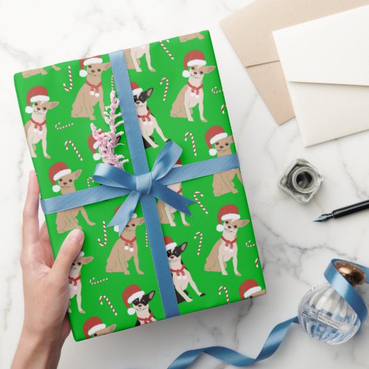 Chihuahua Weihnachtsmannmütze Candy Cane Green Chr Geschenkpapier (Schenken)