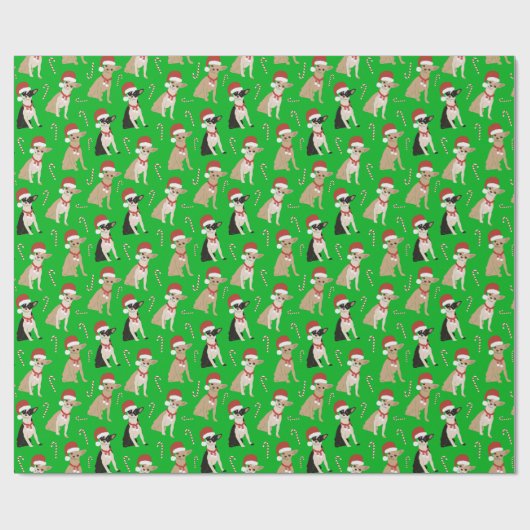 Chihuahua Weihnachtsmannmütze Candy Cane Green Chr Geschenkpapier (Flach)