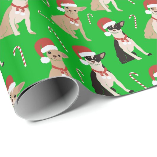Chihuahua Weihnachtsmannmütze Candy Cane Green Chr Geschenkpapier (Rolleneckpunkt)