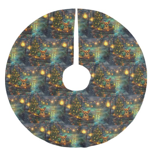 Chihuahua Weihnachtsreise Polyester Weihnachtsbaumdecke (Vorderseite)