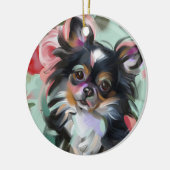 Chihuahua Weihnachtsschmuck| Ferien, Blumen Keramikornament (Links)
