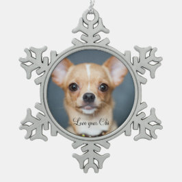 Chihuahua Weihnachtsschmuck Pewter hinzufügen Foto Schneeflocken Zinn-Ornament