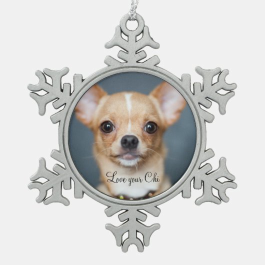 Chihuahua Weihnachtsschmuck Pewter hinzufügen Foto Schneeflocken Zinn-Ornament (Vorderseite)