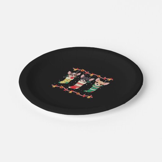 Chihuahua Weihnachtssocken Lights Funny Xmas Dog L Pappteller (Schrägansicht)