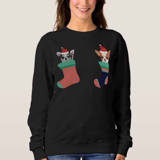 Chihuahua Weihnachtssocken-Weihnachtsmannmütze Sweatshirt (Vorderseite)