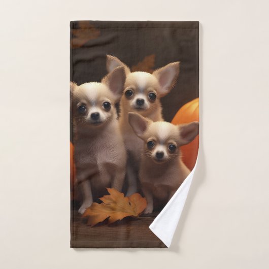 Chihuahua Welpe Autumn Delight Pumpkin Badhandtuch Set (Handtuch)