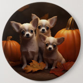 Chihuahua Welpe Autumn Delight Pumpkin Button (Vorderseite)