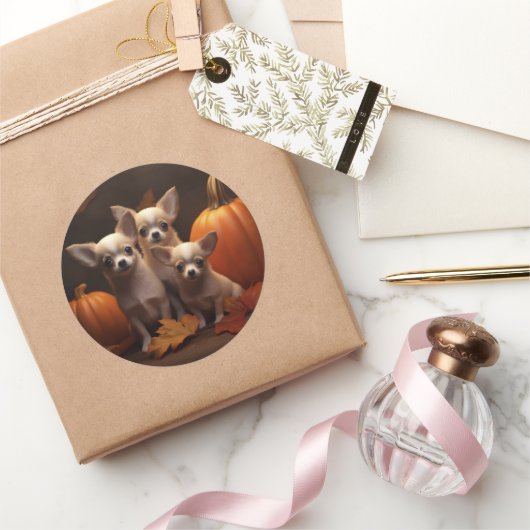 Chihuahua Welpe Autumn Delight Pumpkin Runder Aufkleber (Schenken)