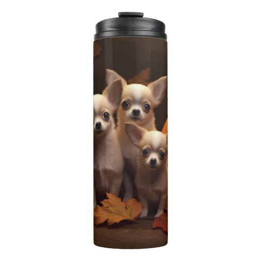 Chihuahua Welpe Autumn Delight Pumpkin Thermosbecher (Vorderseite)