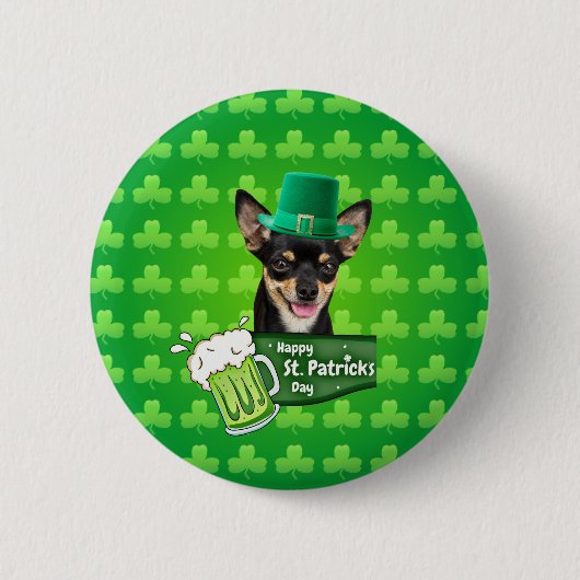 Chihuahua Welpe Dog St. Patrick's Day Green Clover Button (Vorderseite)