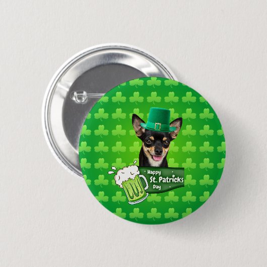 Chihuahua Welpe Dog St. Patrick's Day Green Clover Button (Vorne & Hinten)