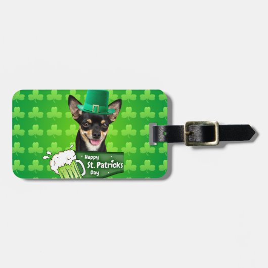 Chihuahua Welpe Dog St. Patrick's Day Green Clover Gepäckanhänger (Vorderseite horizontal)