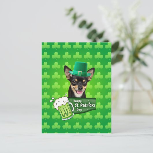 Chihuahua Welpe Dog St. Patrick's Day Green Clover Postkarte (Stehend Vorderseite)