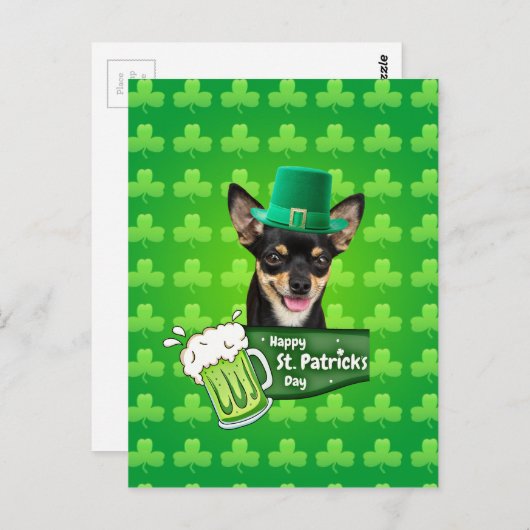 Chihuahua Welpe Dog St. Patrick's Day Green Clover Postkarte (Vorne/Hinten)