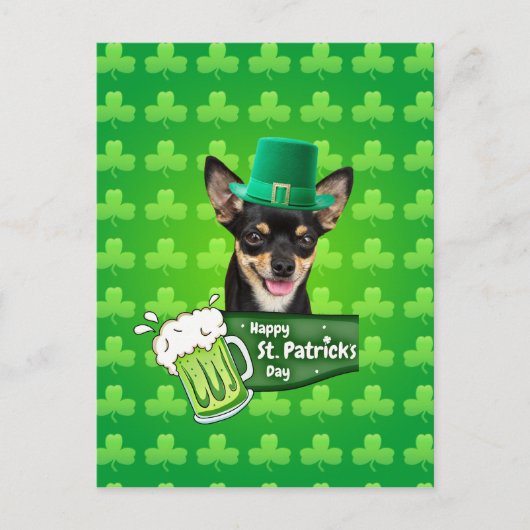 Chihuahua Welpe Dog St. Patrick's Day Green Clover Postkarte (Vorderseite)