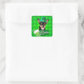 Chihuahua Welpe Dog St. Patrick's Day Green Clover Quadratischer Aufkleber (Tasche)