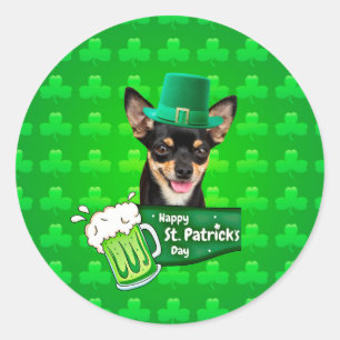Chihuahua Welpe Dog St. Patrick's Day Green Clover Runder Aufkleber