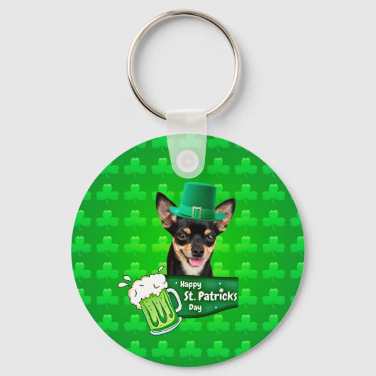 Chihuahua Welpe Dog St. Patrick's Day Green Clover Schlüsselanhänger (Vorderseite)