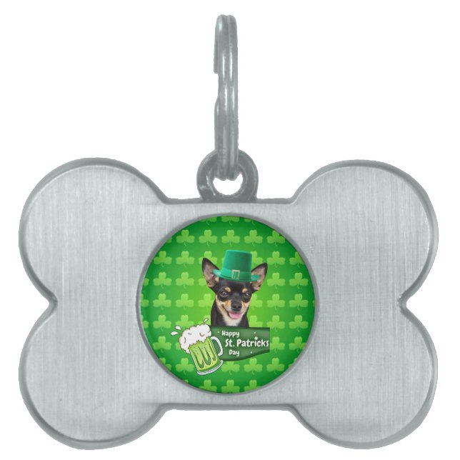 Chihuahua Welpe Dog St. Patrick's Day Green Clover Tiermarke (Vorderseite)