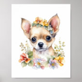 Chihuahua Welpe Haustier Wasserfarbe Blume Poster (Vorne)