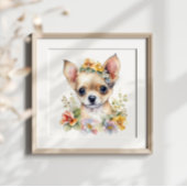 Chihuahua Welpe Haustier Wasserfarbe Blume Poster