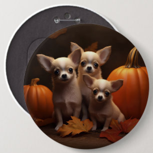 Chihuahua-Welpe Herbstfreude Kürbis Button