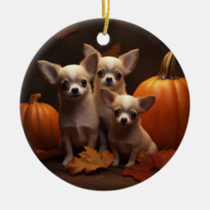 Chihuahua-Welpe Herbstfreude Kürbis Keramik Ornament