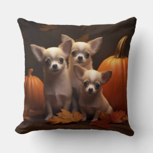 Chihuahua-Welpe Herbstfreude Kürbis Kissen