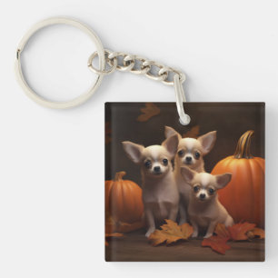 Chihuahua-Welpe Herbstfreude Kürbis Schlüsselanhänger