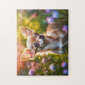 Chihuahua Welpe im Feld Blume Puzzle (Vertikal)