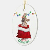 Chihuahua Welpe in der Geschenktasche Weihnachten Keramik Ornament (Links)