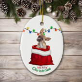 Chihuahua Welpe in der Geschenktasche Weihnachten Keramik Ornament