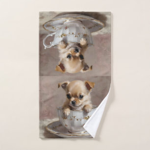 Chihuahua Welpe in einem Teacup Oil Paint, Handtuch