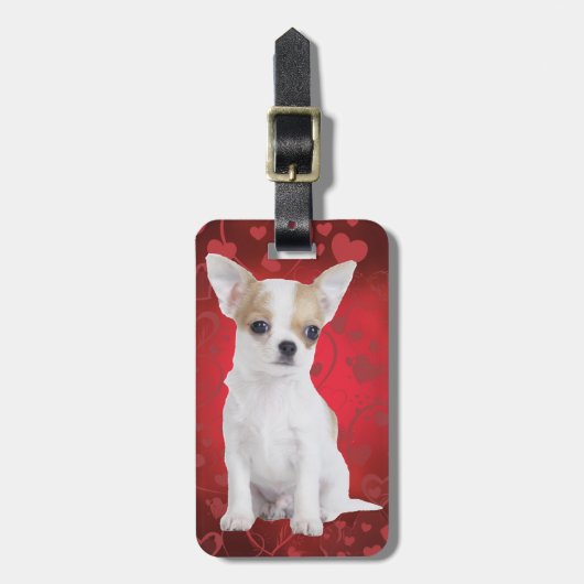 Chihuahua-Welpe in Rot Gepäckanhänger (Vorderseite vertikal)